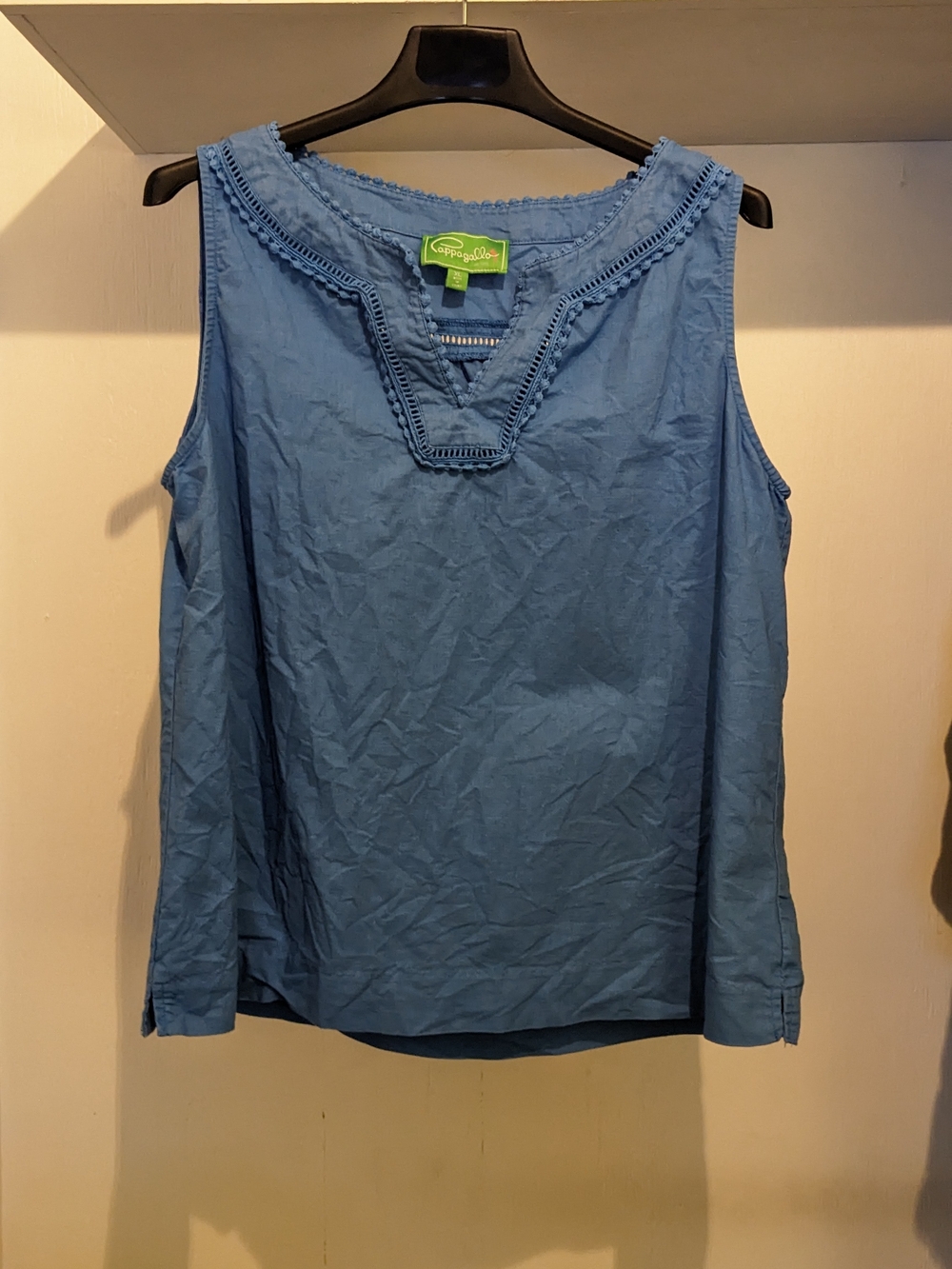 Sleeveless V-Neck Tank Top Linen Blend Quiet Luxury Blue
